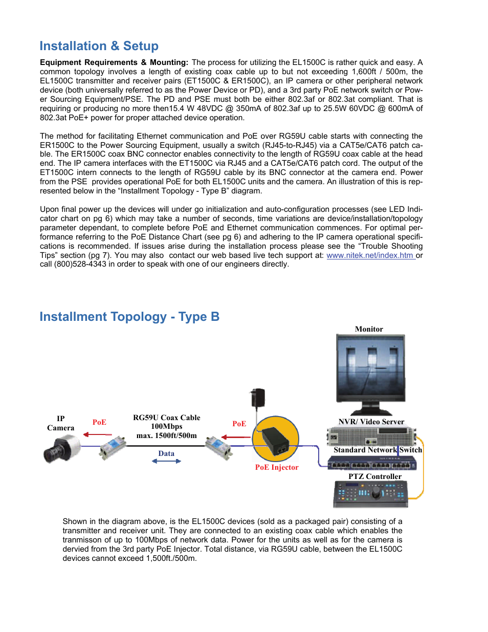 Installation & setup, Installment topology - type b | Nitek EL4500C User Manual | Page 5 / 9