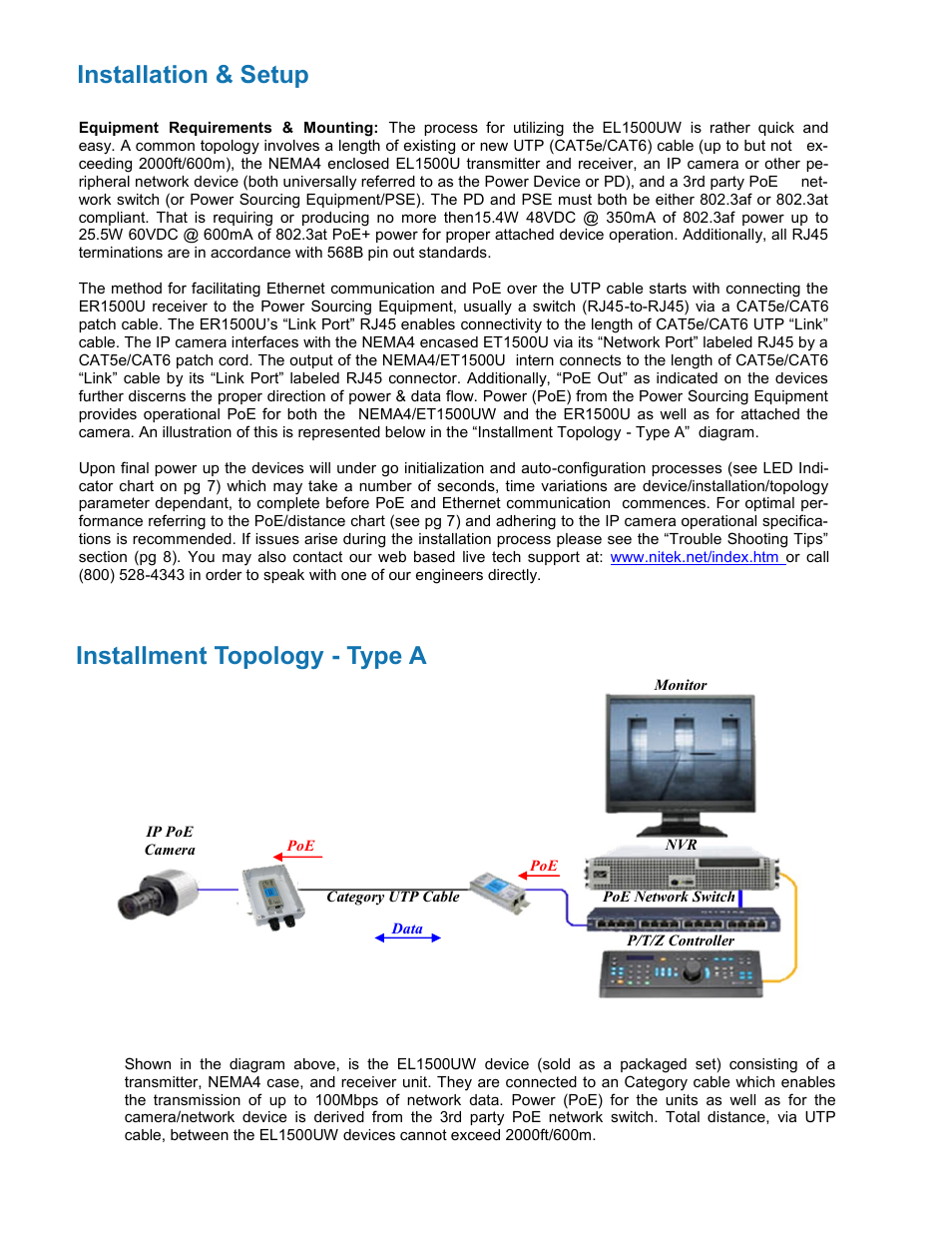 Installation & setup, Installment topology - type a | Nitek EL1500UW User Manual | Page 4 / 9