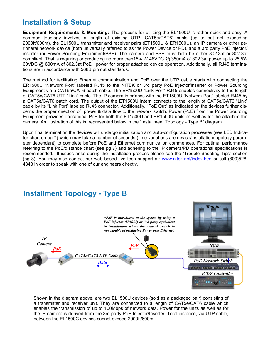 Installation & setup, Installment topology - type b | Nitek EL1500U User Manual | Page 5 / 9