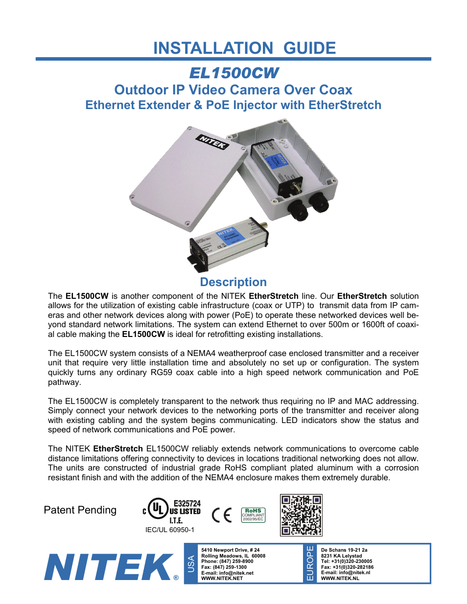 Nitek EL1500CW User Manual | 9 pages