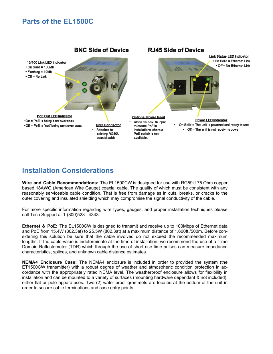 Parts of the el1500c installation considerations | Nitek EL1500CW User Manual | Page 3 / 9