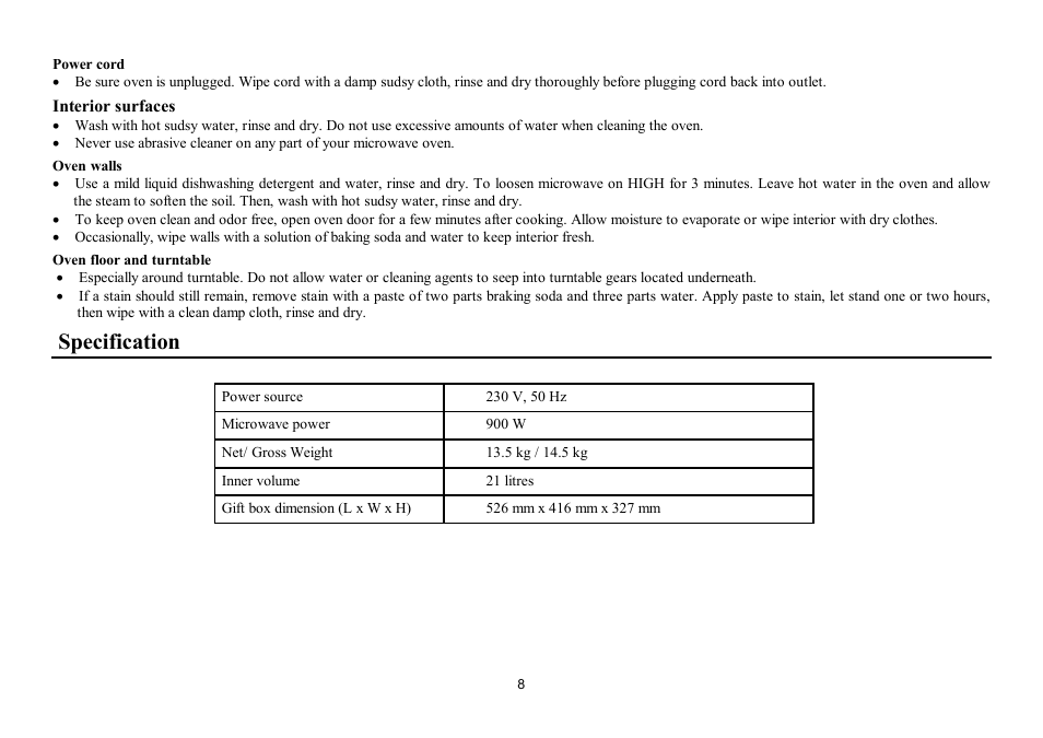 Specification | Hyundai H-MW1521 User Manual | Page 8 / 16
