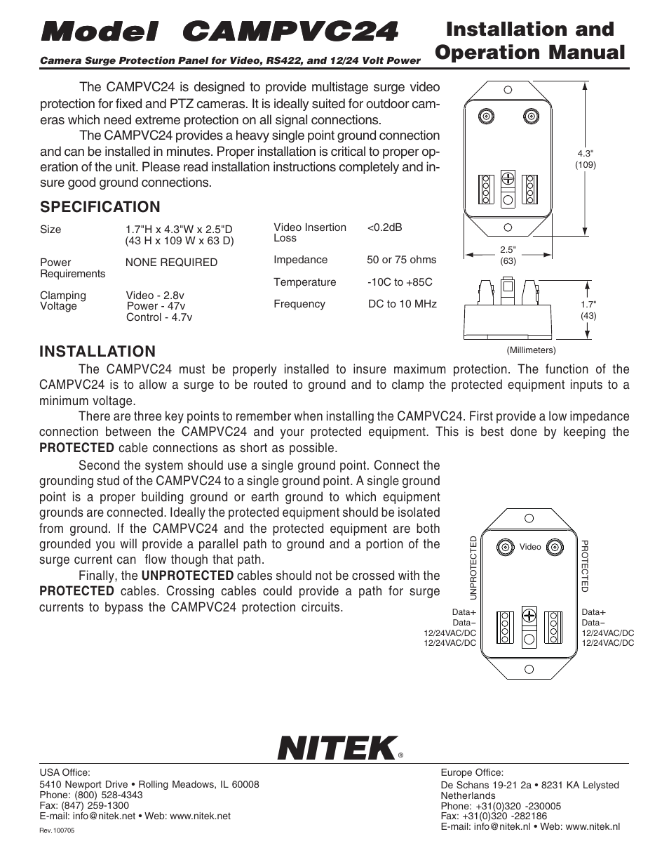 Nitek CAMPVC24 User Manual | 1 page