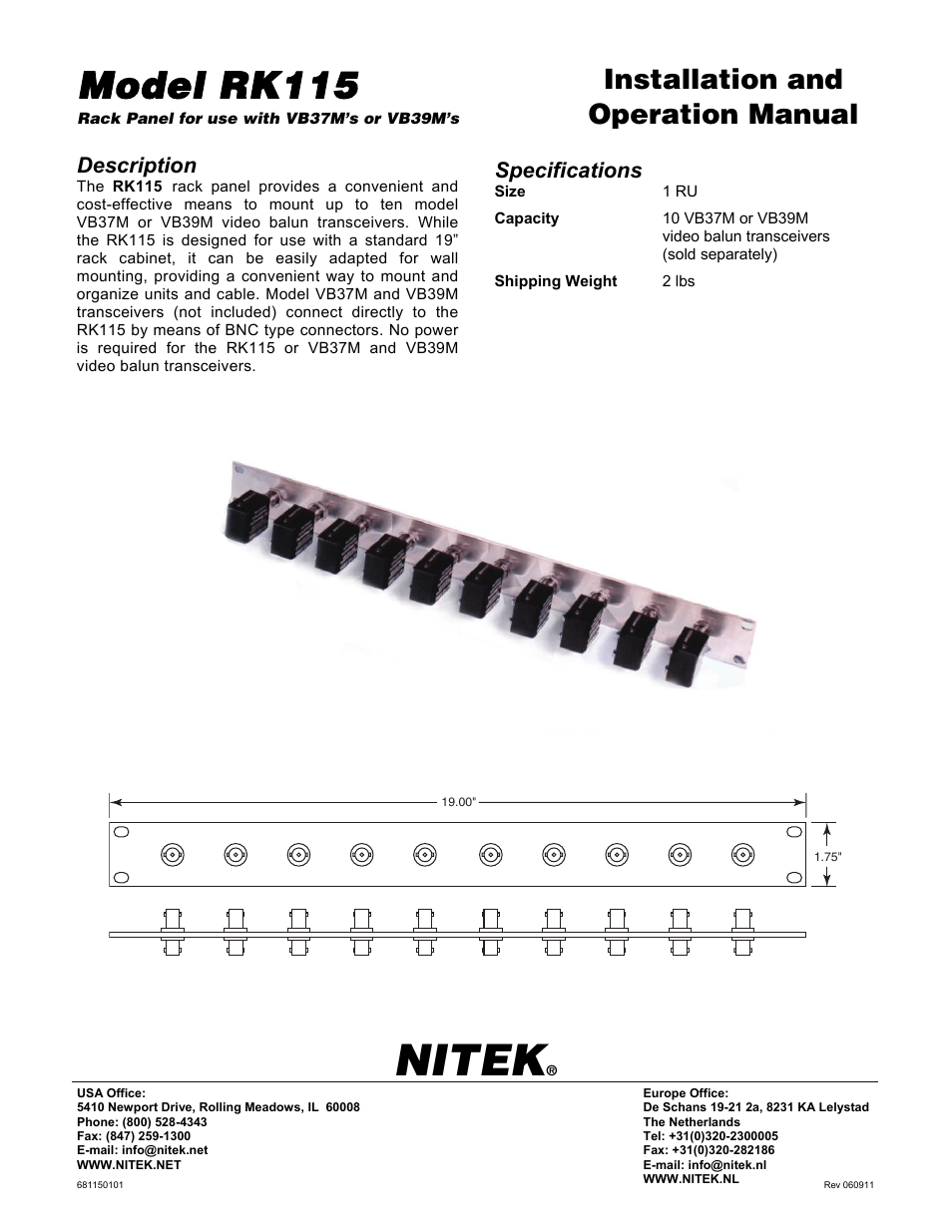 Nitek RK115 User Manual | 1 page