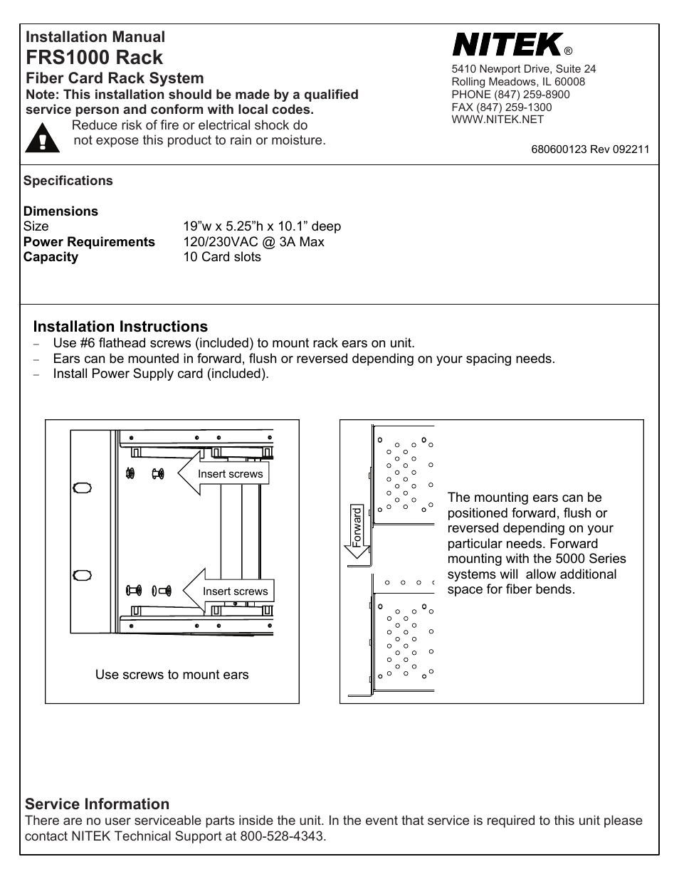 Nitek FRS1000 User Manual | 1 page