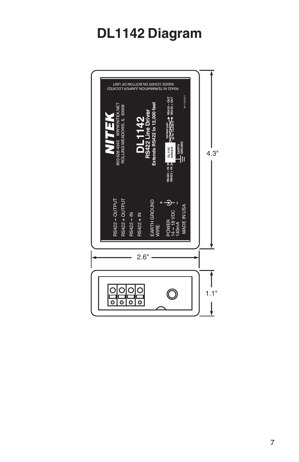 Dl1142 diagram, Nitek, Dl1142 | Rs422 line driver | Nitek DL1142 User Manual | Page 7 / 8