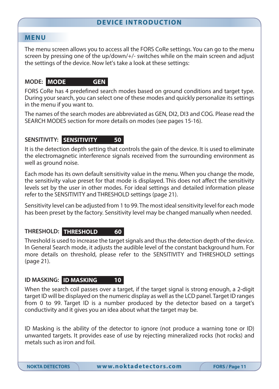 Nokta detectors Fors CoRe User Manual | Page 12 / 33