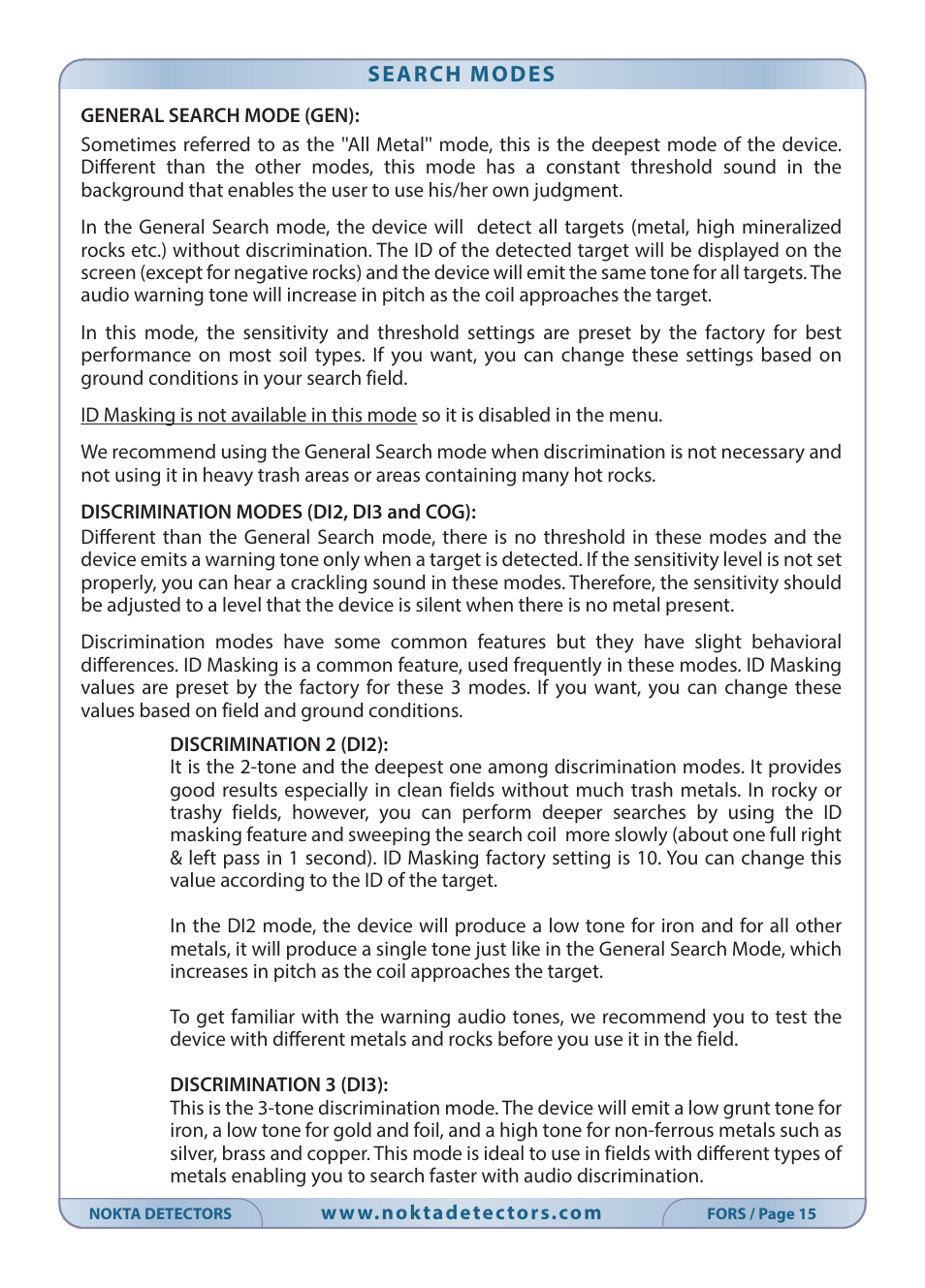 Nokta detectors Fors CoRe User Manual | Page 16 / 33