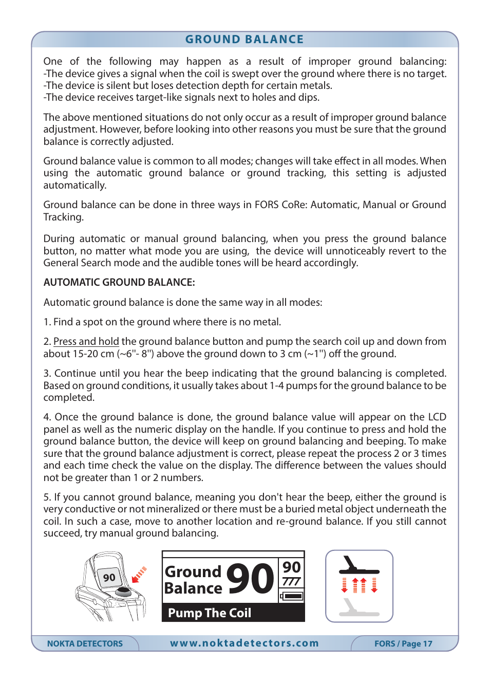 Ground balance | Nokta detectors Fors CoRe User Manual | Page 18 / 33