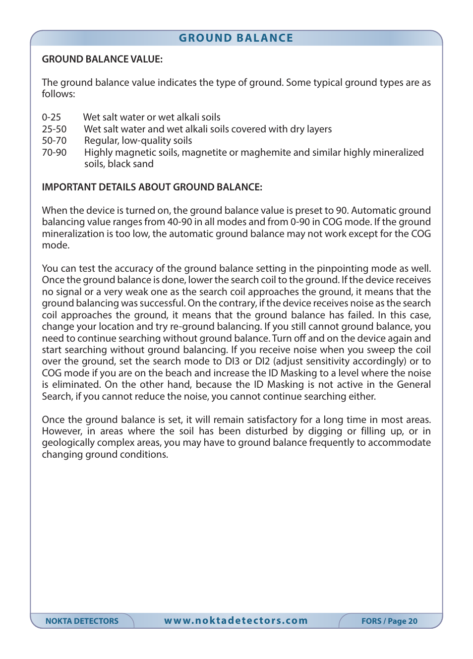 Nokta detectors Fors CoRe User Manual | Page 21 / 33