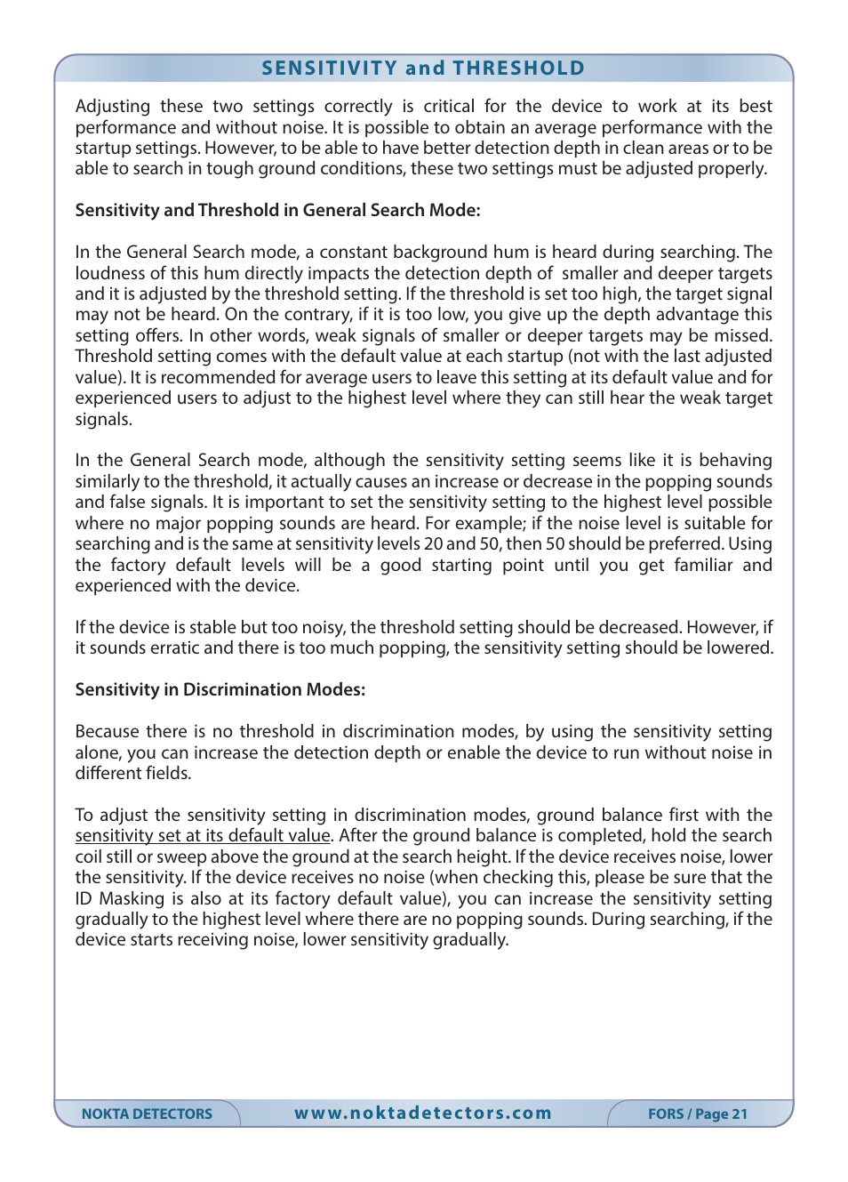 Nokta detectors Fors CoRe User Manual | Page 22 / 33