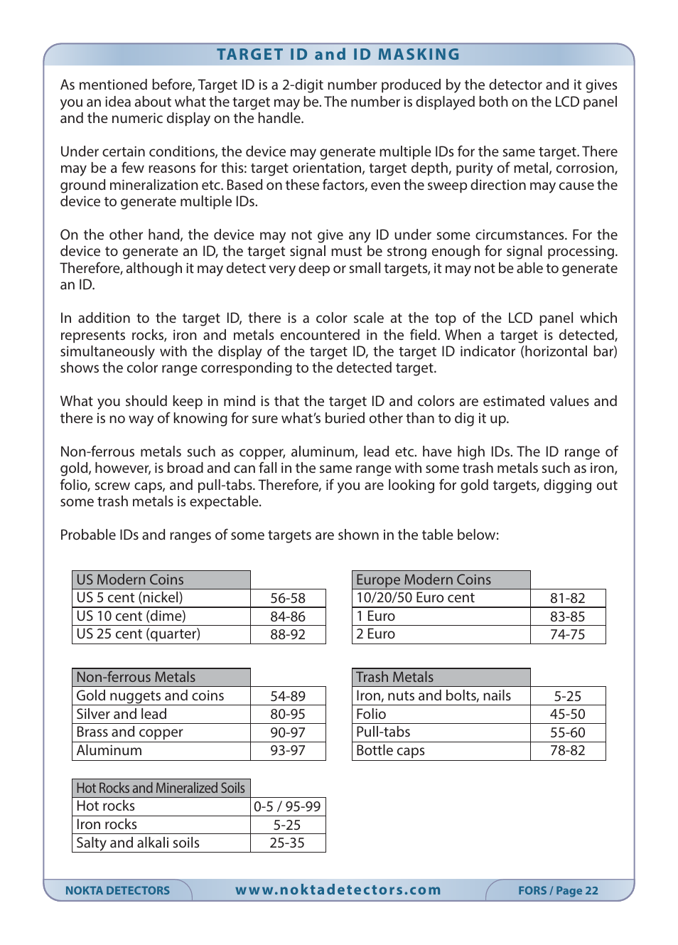 Nokta detectors Fors CoRe User Manual | Page 23 / 33