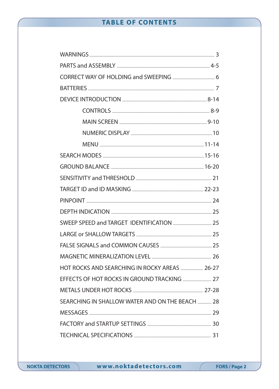 Nokta detectors Fors CoRe User Manual | Page 3 / 33