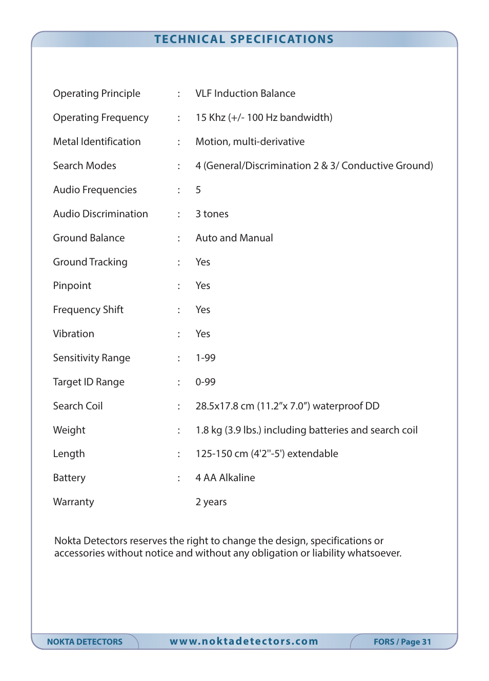 Nokta detectors Fors CoRe User Manual | Page 32 / 33