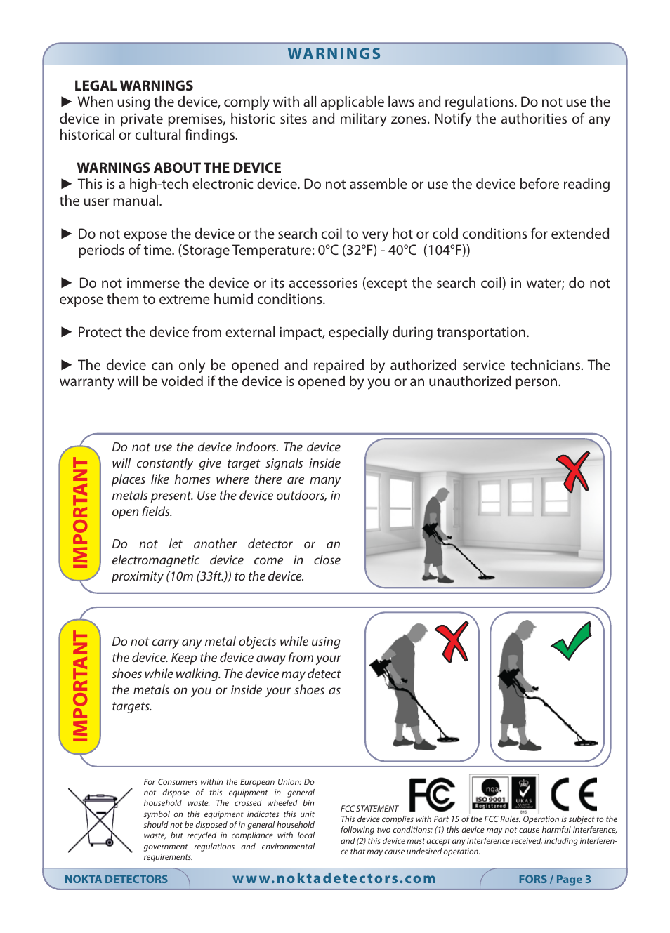 Import ant import ant, Warnings | Nokta detectors Fors CoRe User Manual | Page 4 / 33
