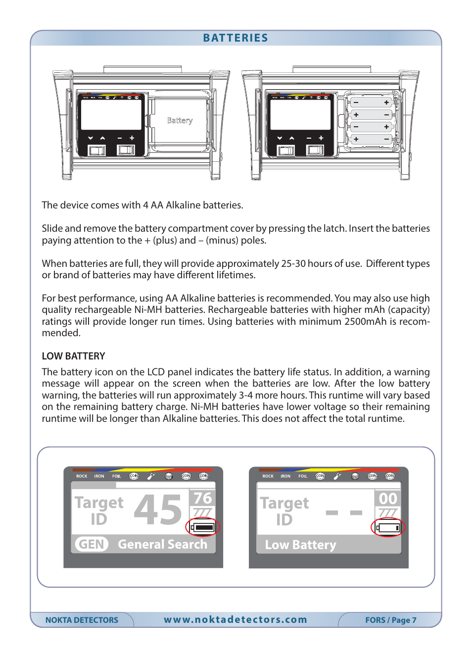Target id | Nokta detectors Fors CoRe User Manual | Page 8 / 33