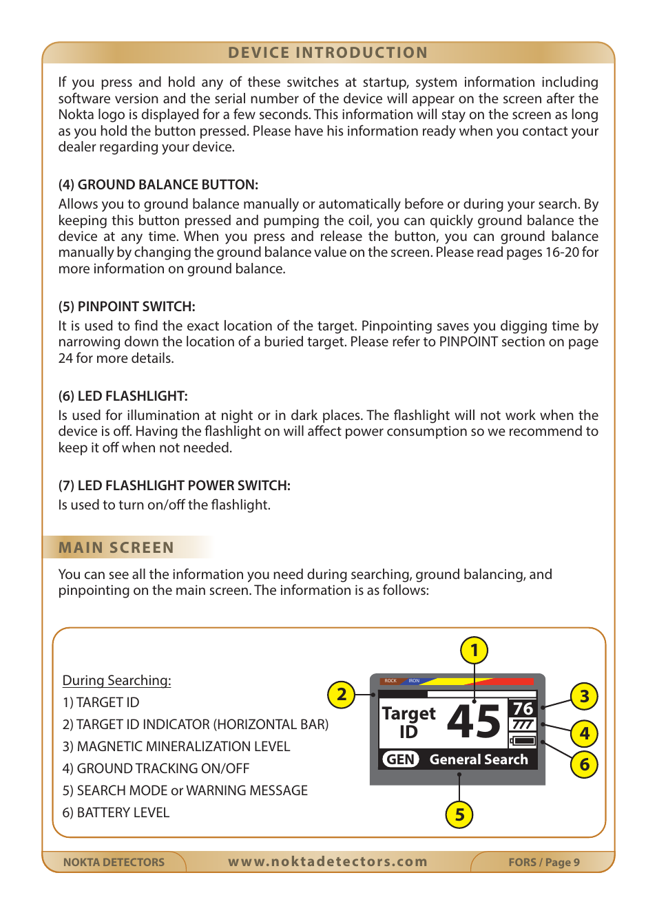 Target id | Nokta detectors Fors Gold User Manual | Page 10 / 33