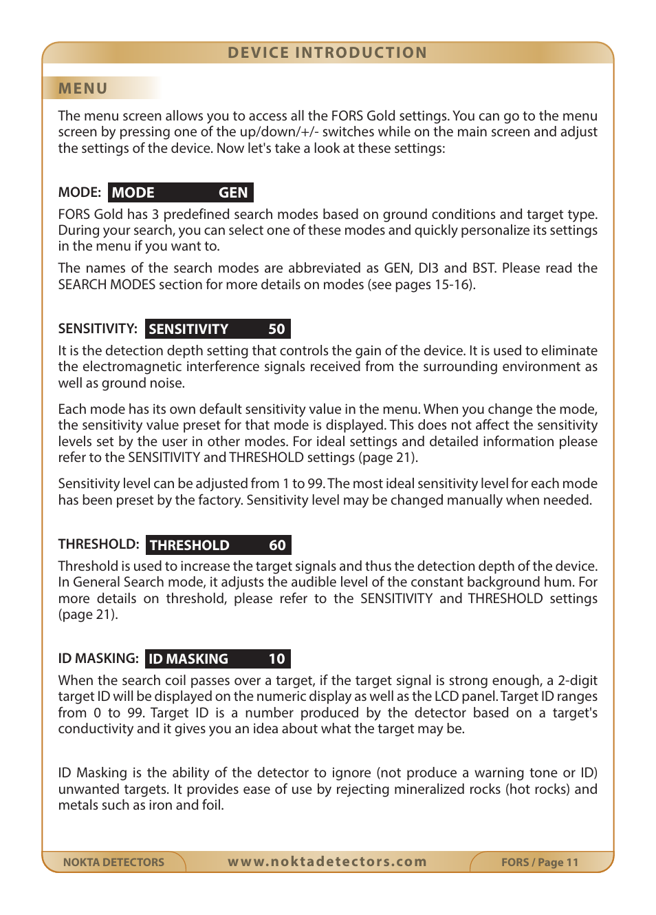 Nokta detectors Fors Gold User Manual | Page 12 / 33