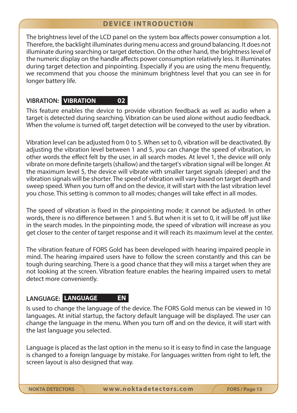 Nokta detectors Fors Gold User Manual | Page 14 / 33