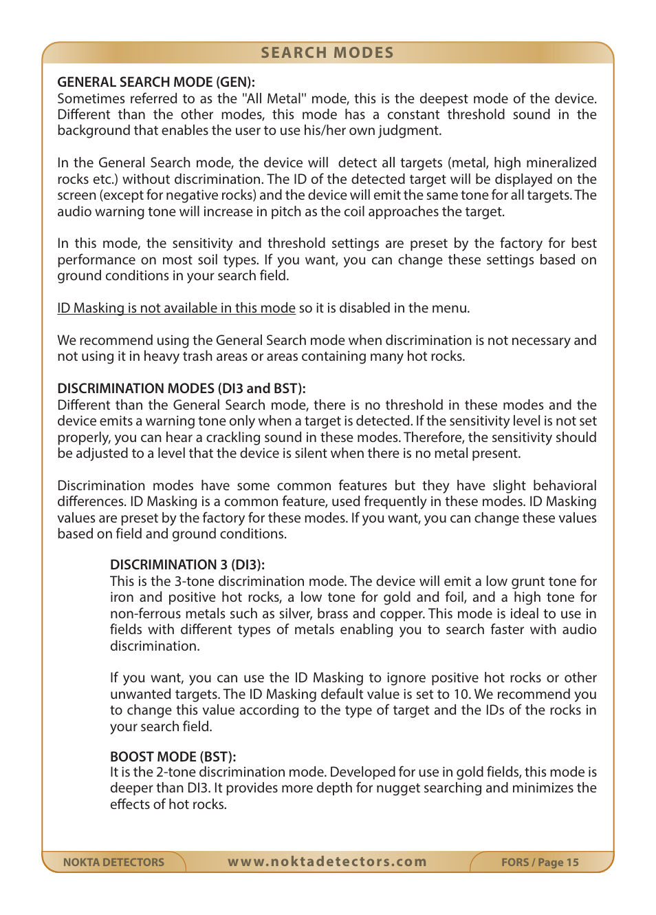 Nokta detectors Fors Gold User Manual | Page 16 / 33