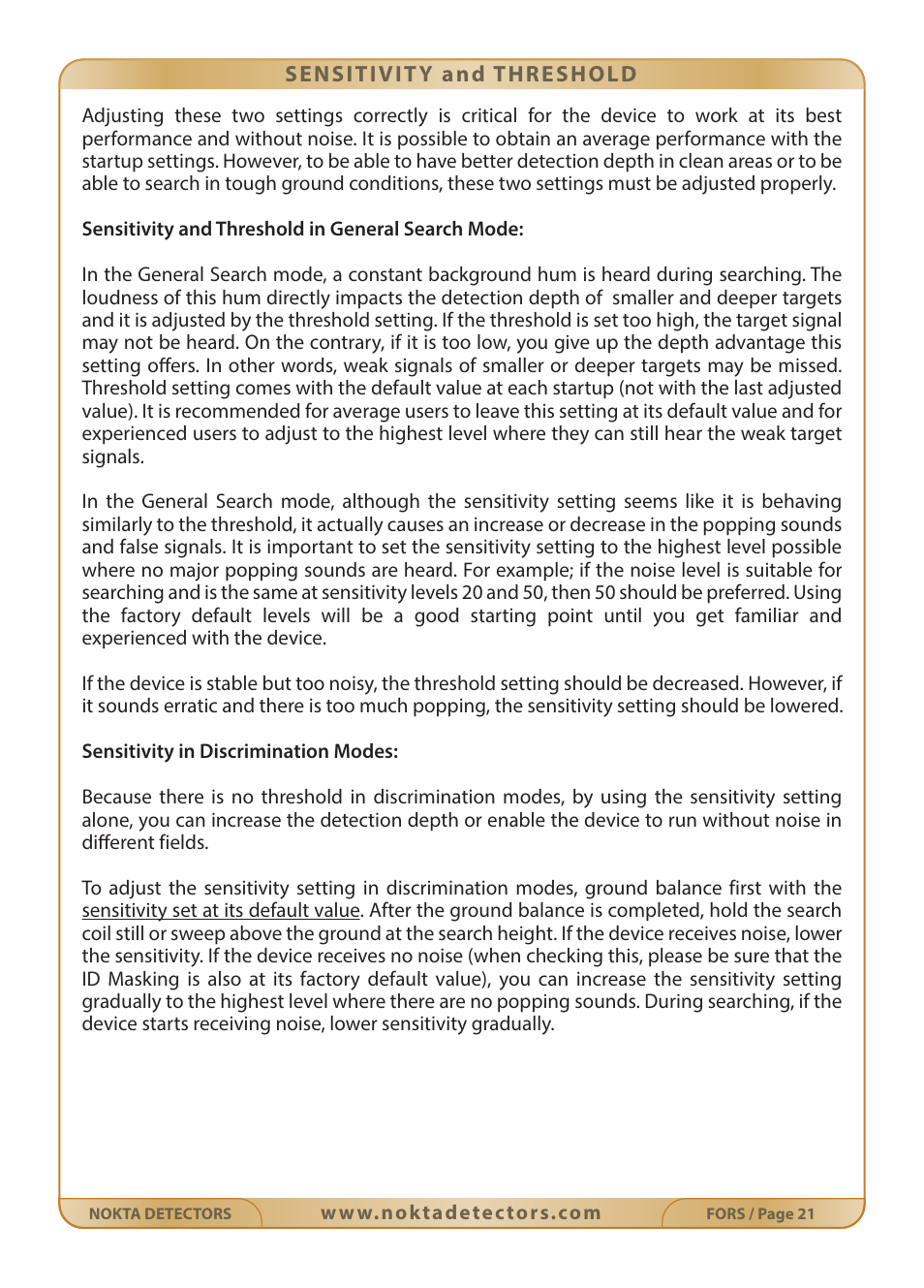 Nokta detectors Fors Gold User Manual | Page 22 / 33