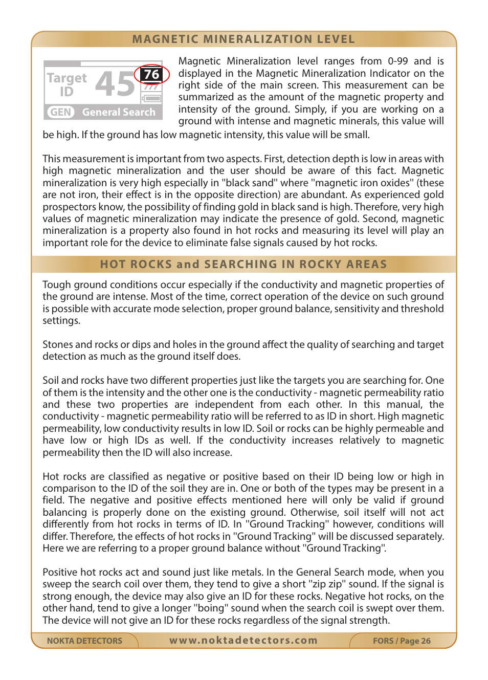 Target id | Nokta detectors Fors Gold User Manual | Page 27 / 33
