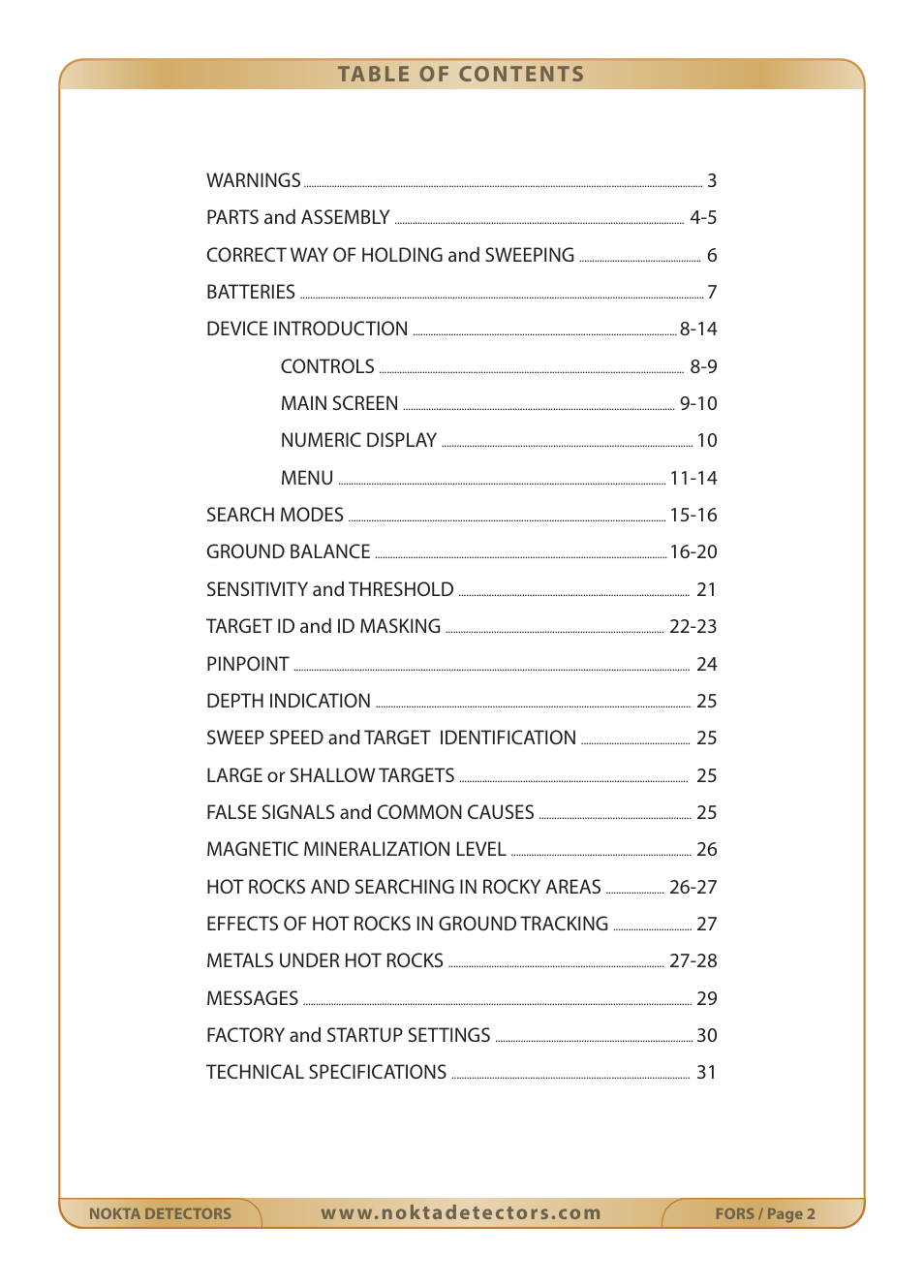 Nokta detectors Fors Gold User Manual | Page 3 / 33