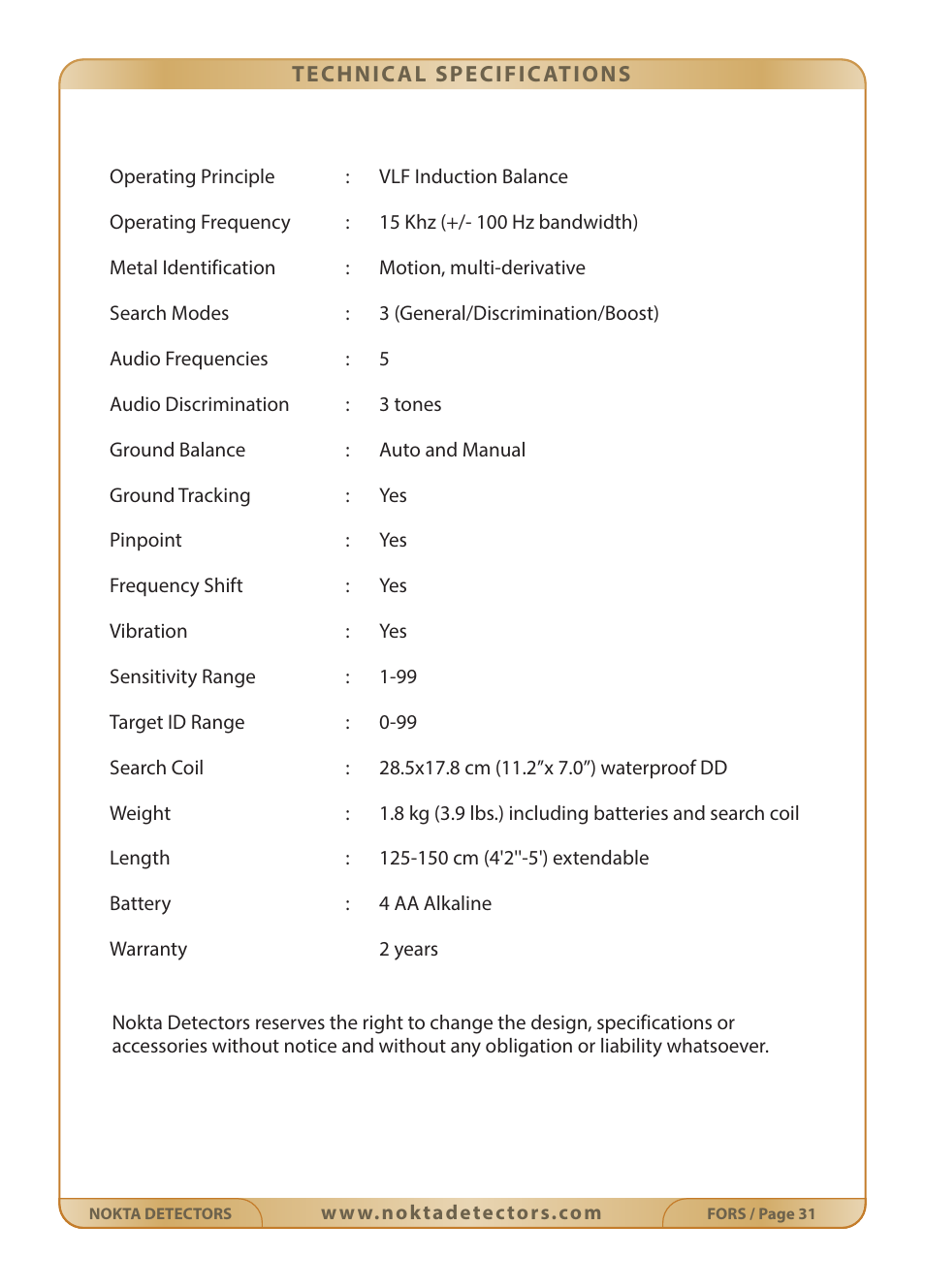 Nokta detectors Fors Gold User Manual | Page 32 / 33