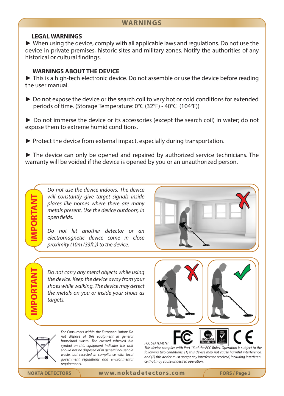 Import ant import ant, Warnings | Nokta detectors Fors Gold User Manual | Page 4 / 33