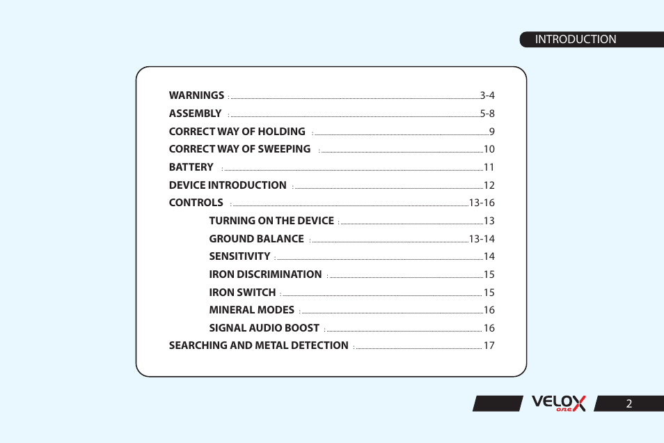 Nokta detectors Velox One User Manual User Manual | Page 3 / 20