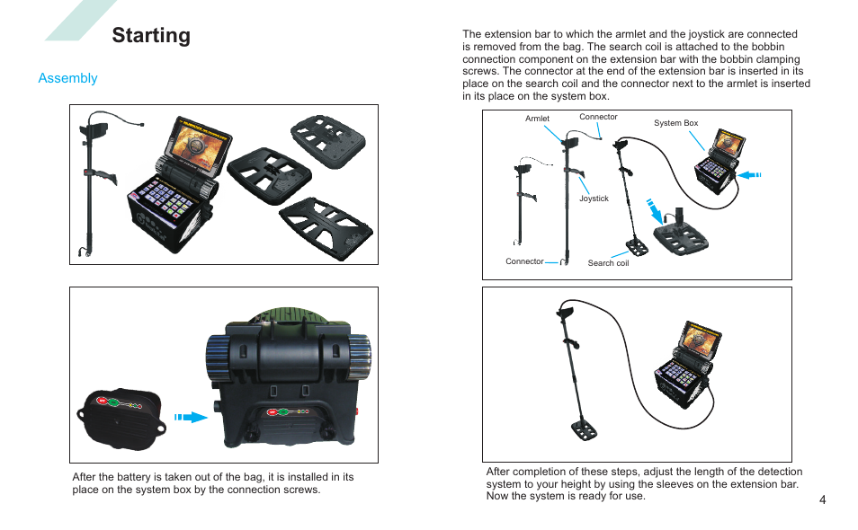 Starting, Assembly | Nokta detectors Golden King NGR User Manual | Page 10 / 44