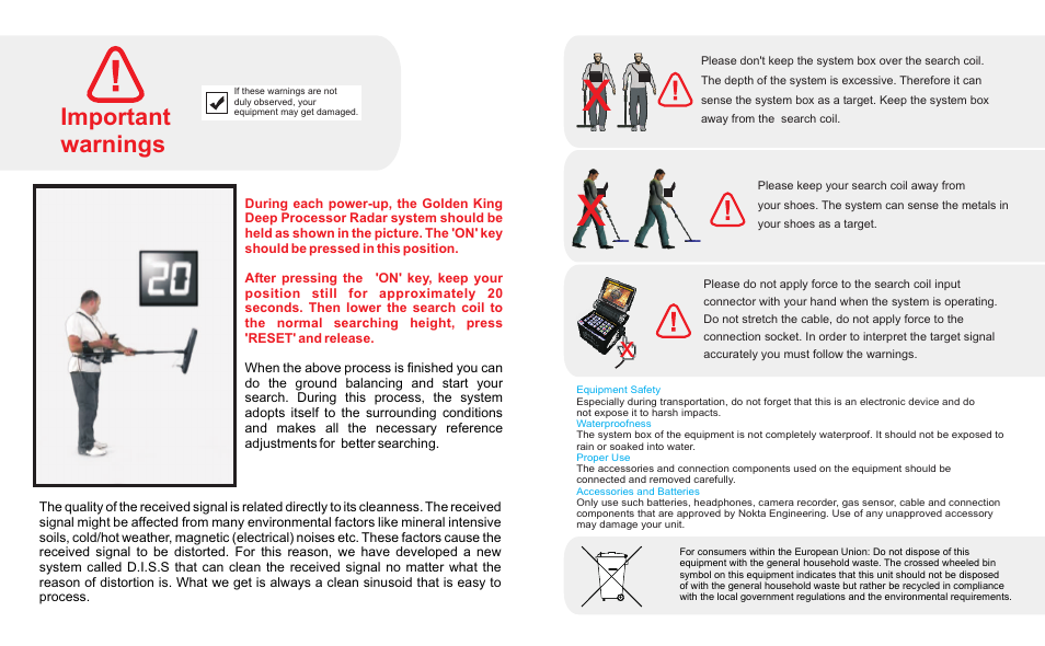 Important warnings | Nokta detectors Golden King NGR User Manual | Page 2 / 44