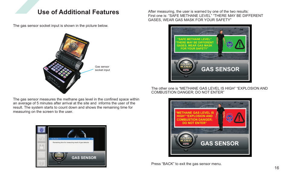 Use of additional features, Gas sensor | Nokta detectors Golden King NGR User Manual | Page 22 / 44