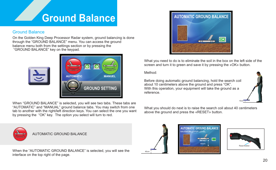 Ground balance, Ground setting, Automatic ground balance | Nokta detectors Golden King NGR User Manual | Page 26 / 44