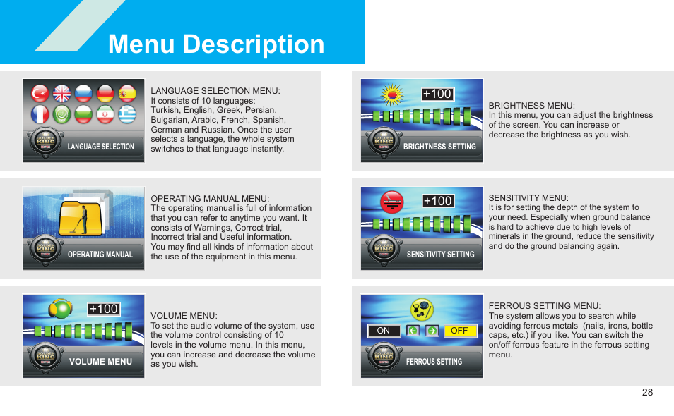 Menu description | Nokta detectors Golden King NGR User Manual | Page 34 / 44