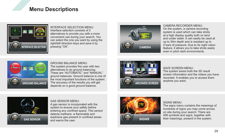 Menu descriptions | Nokta detectors Golden King NGR User Manual | Page 35 / 44