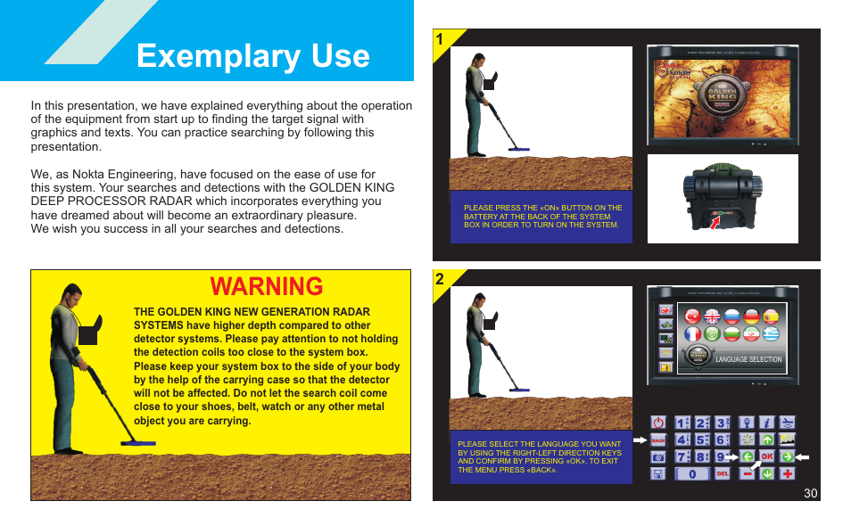 Exemplary use, Warning | Nokta detectors Golden King NGR User Manual | Page 36 / 44