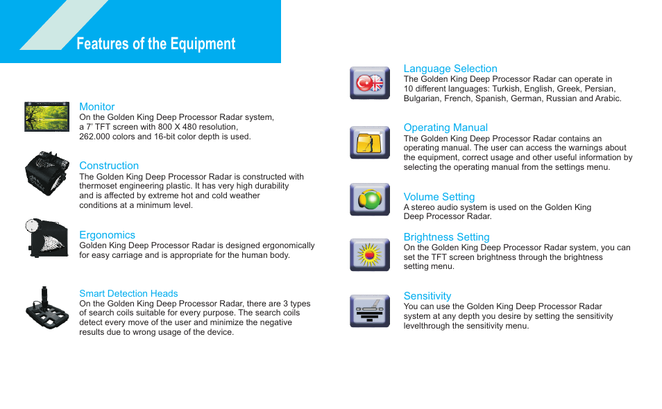 Features of the equipment | Nokta detectors Golden King NGR User Manual | Page 4 / 44