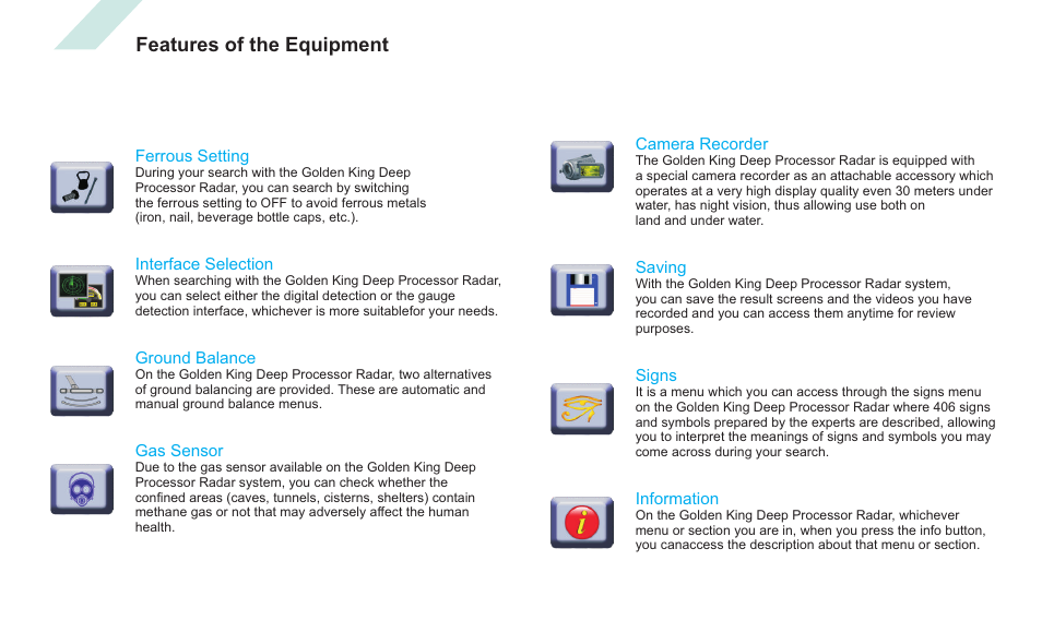 Features of the equipment | Nokta detectors Golden King NGR User Manual | Page 5 / 44