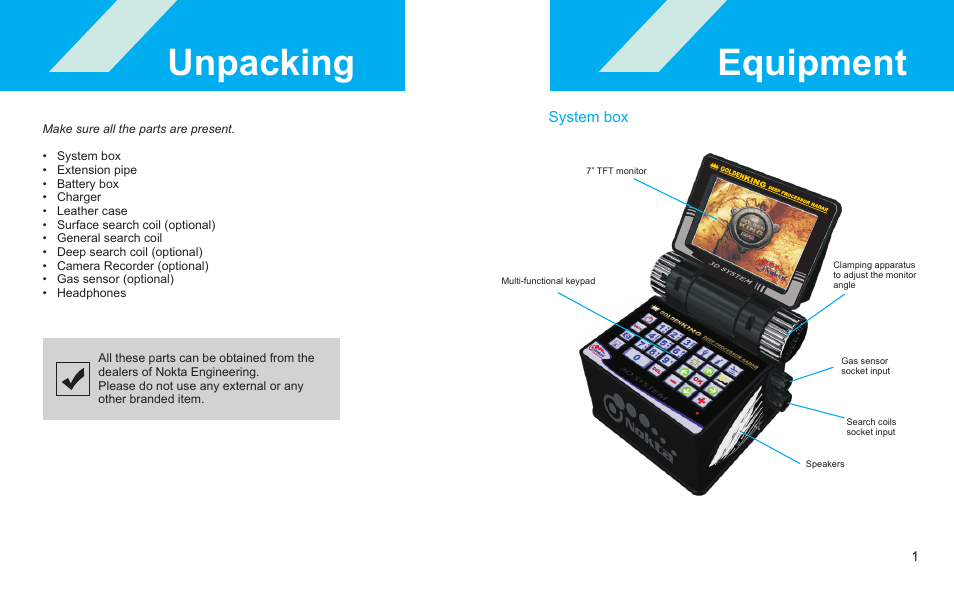 Unpacking equipment | Nokta detectors Golden King NGR User Manual | Page 7 / 44