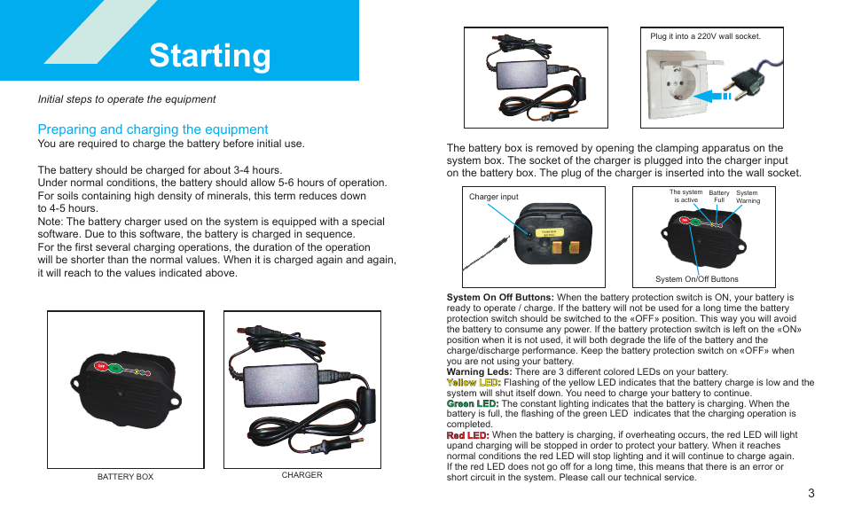 Starting, Preparing and charging the equipment | Nokta detectors Golden King NGR User Manual | Page 9 / 44