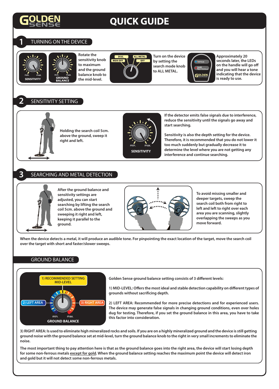 Nokta detectors Golden Sense Quick Guide User Manual | 2 pages