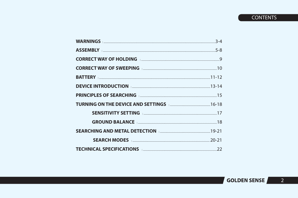 2contents | Nokta detectors Golden Sense User Manual User Manual | Page 3 / 24