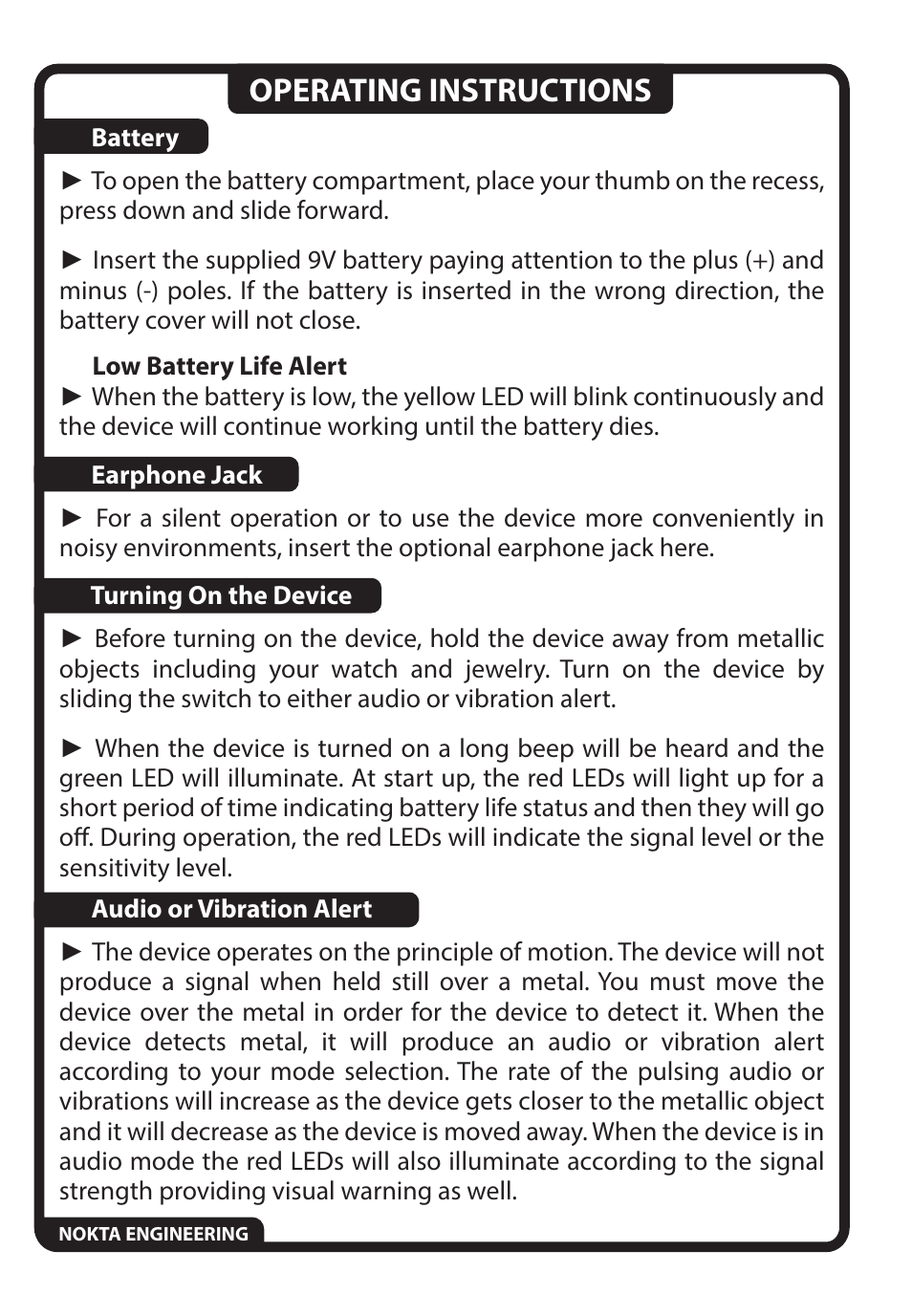 Operating instructions | Nokta detectors Ultra Scanner User Manual | Page 4 / 8