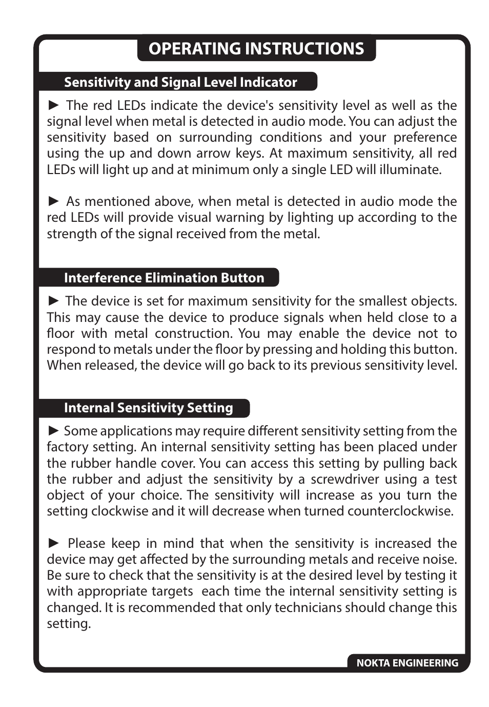 Operating instructions | Nokta detectors Ultra Scanner User Manual | Page 5 / 8