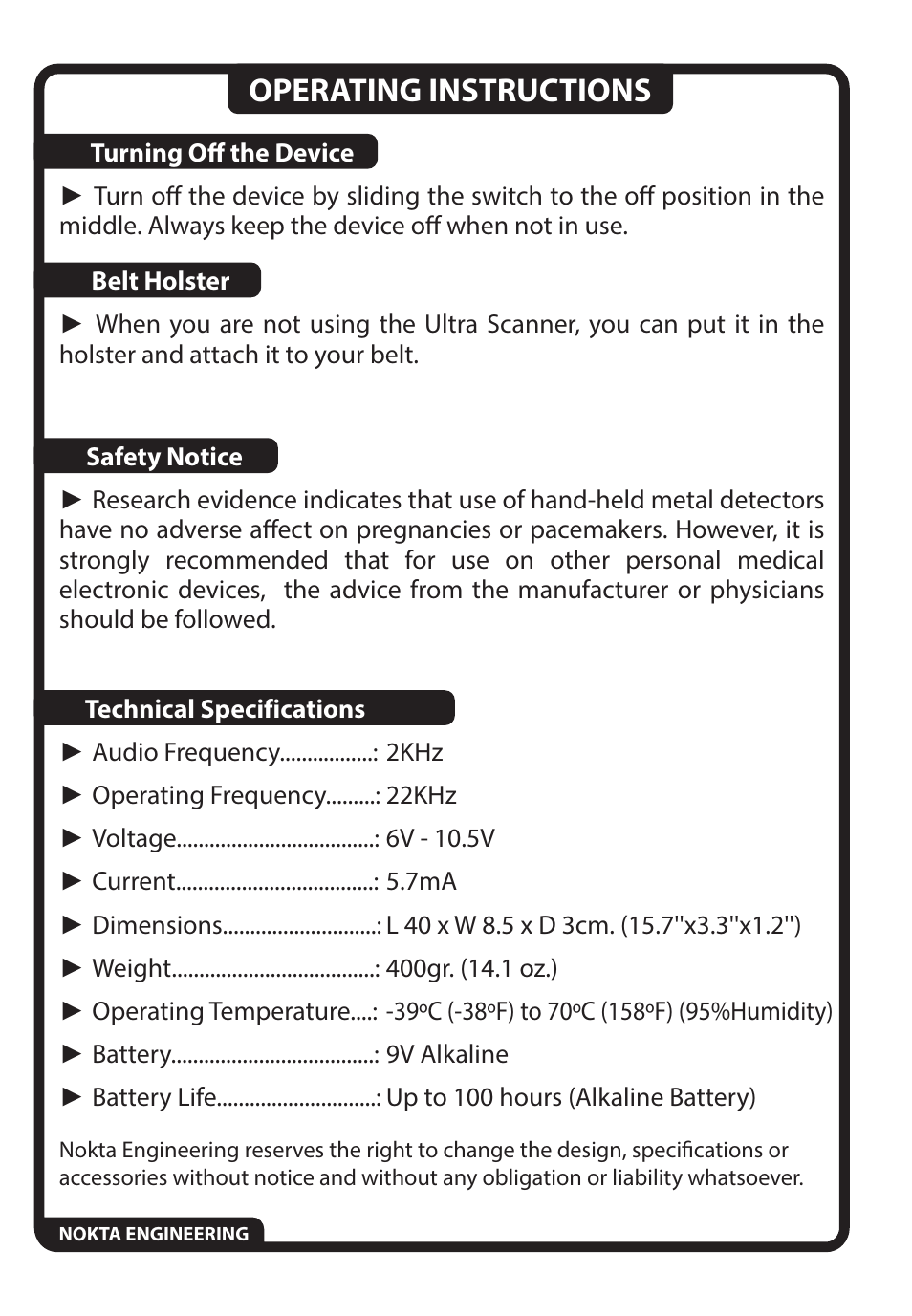 Operating instructions | Nokta detectors Ultra Scanner User Manual | Page 6 / 8