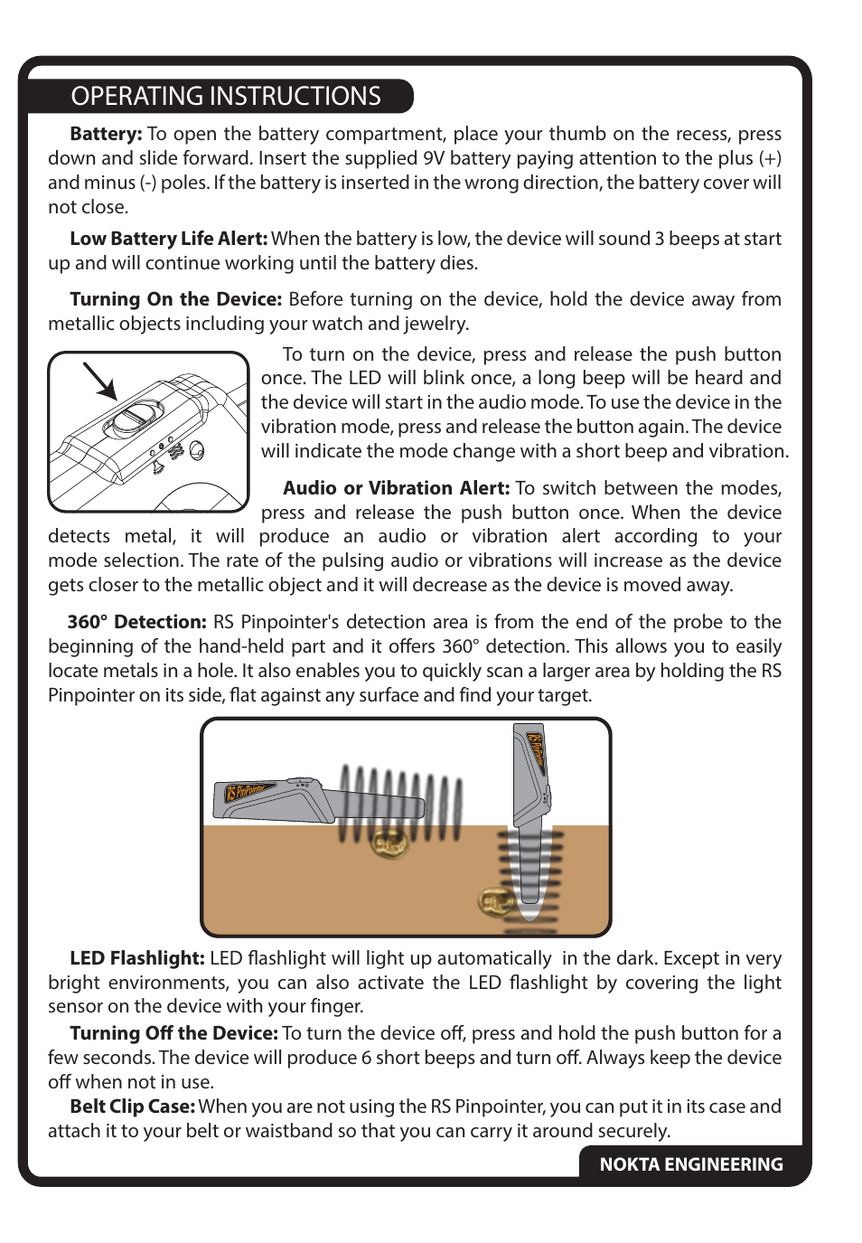 Operating instructions | Nokta detectors RS Pinpointer User Manual | Page 3 / 4