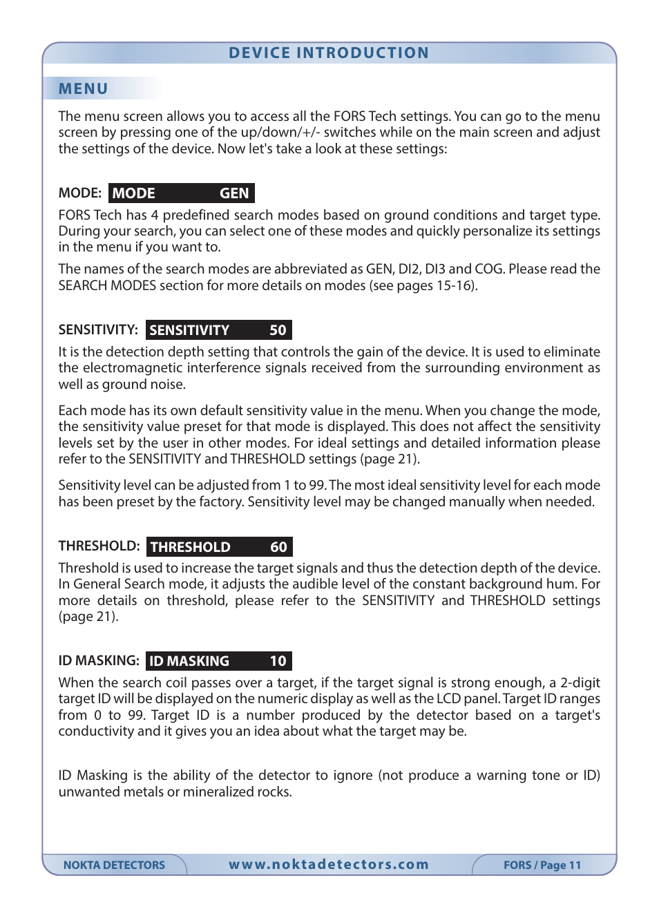 Nokta detectors Fors Tech User Manual | Page 13 / 32