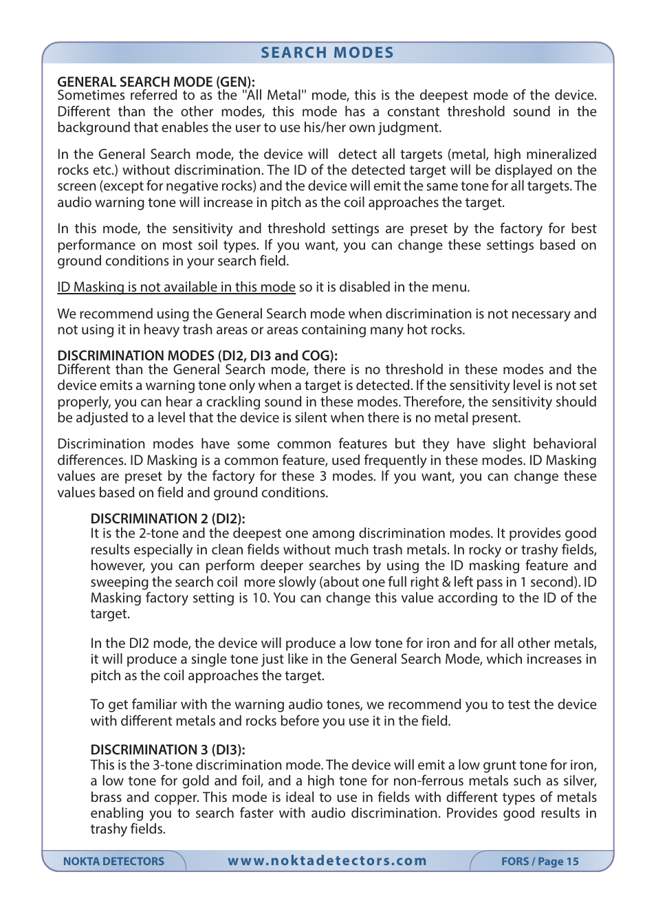 Nokta detectors Fors Tech User Manual | Page 17 / 32