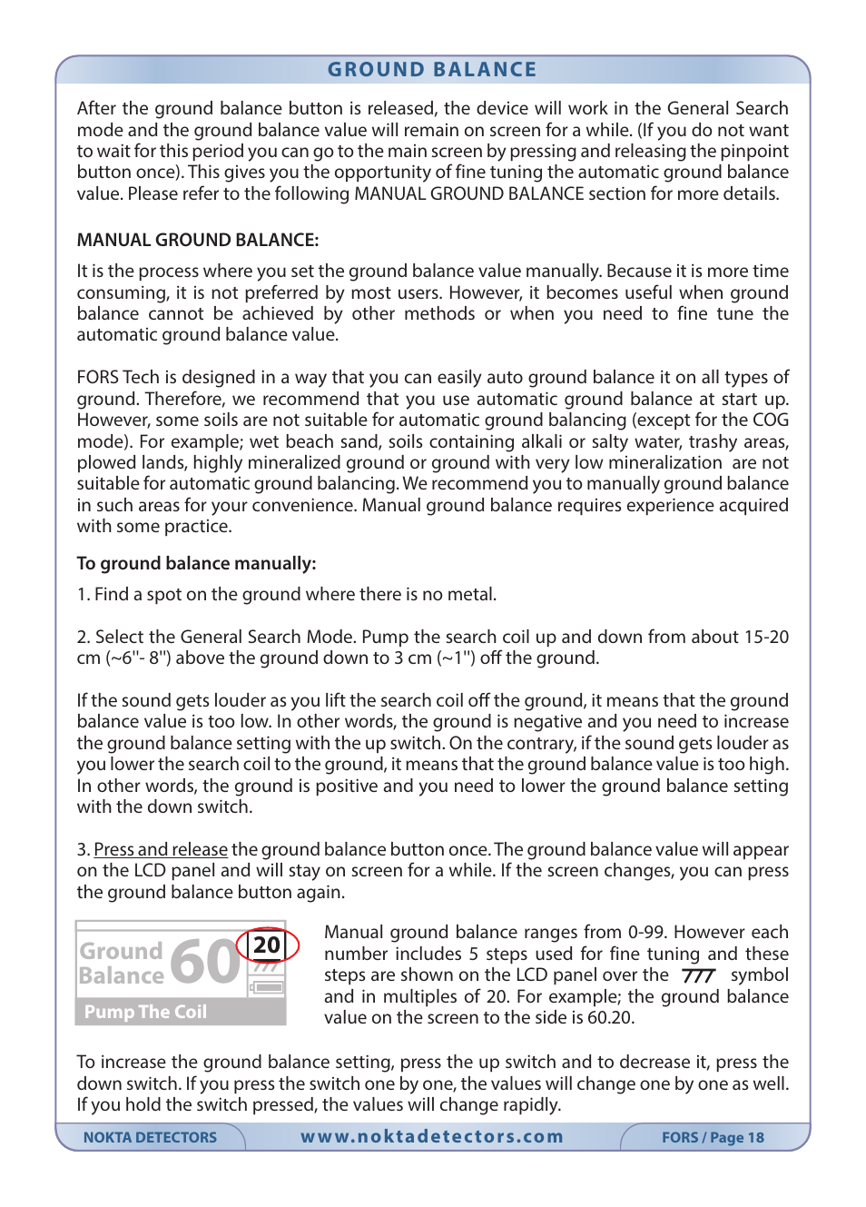 Ground balance | Nokta detectors Fors Tech User Manual | Page 20 / 32